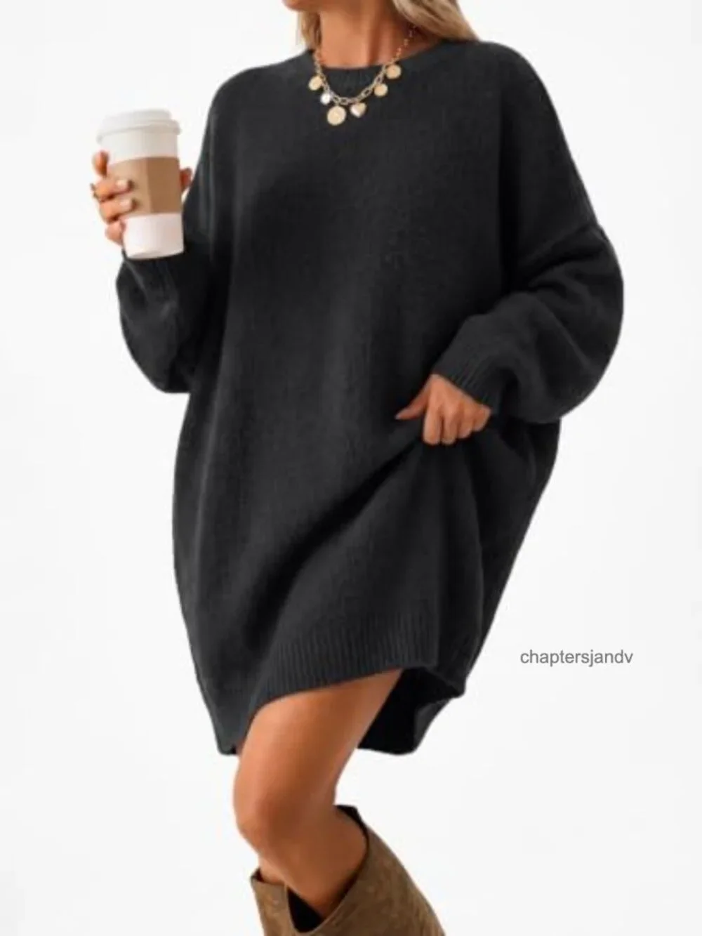 Oversized Long Crew Neck Chunky Knit Pullover Sweater